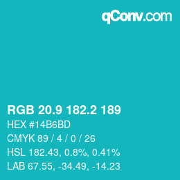 カラーコード: RGB 20.9 182.2 189 | qconv.com