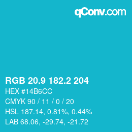 Color code: RGB 20.9 182.2 204 | qconv.com