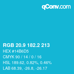 カラーコード: RGB 20.9 182.2 213 | qconv.com