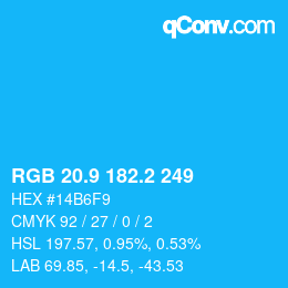 カラーコード: RGB 20.9 182.2 249 | qconv.com