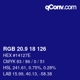カラーコード: RGB 20.9 18 126 | qconv.com