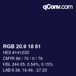 Color code: RGB 20.9 18 61 | qconv.com