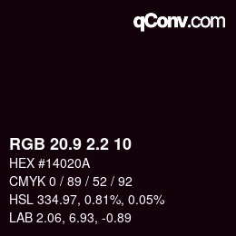 カラーコード: RGB 20.9 2.2 10 | qconv.com