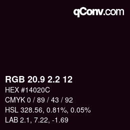 カラーコード: RGB 20.9 2.2 12 | qconv.com