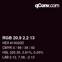 カラーコード: RGB 20.9 2.2 13 | qconv.com