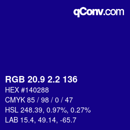 カラーコード: RGB 20.9 2.2 136 | qconv.com