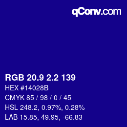 カラーコード: RGB 20.9 2.2 139 | qconv.com