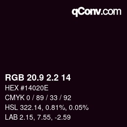 カラーコード: RGB 20.9 2.2 14 | qconv.com