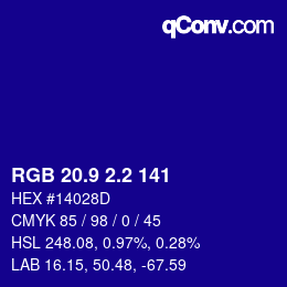 カラーコード: RGB 20.9 2.2 141 | qconv.com