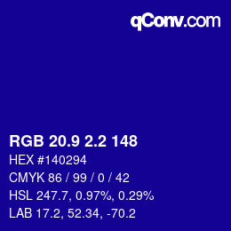 カラーコード: RGB 20.9 2.2 148 | qconv.com