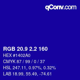 カラーコード: RGB 20.9 2.2 160 | qconv.com