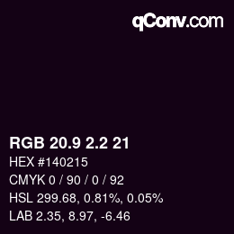 Color code: RGB 20.9 2.2 21 | qconv.com