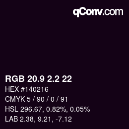 カラーコード: RGB 20.9 2.2 22 | qconv.com