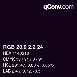 カラーコード: RGB 20.9 2.2 24 | qconv.com