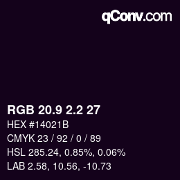 カラーコード: RGB 20.9 2.2 27 | qconv.com