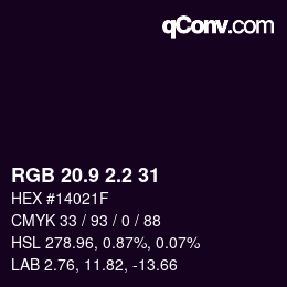 カラーコード: RGB 20.9 2.2 31 | qconv.com
