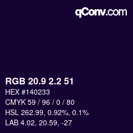 カラーコード: RGB 20.9 2.2 51 | qconv.com
