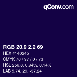 カラーコード: RGB 20.9 2.2 69 | qconv.com