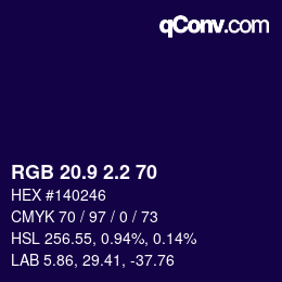 カラーコード: RGB 20.9 2.2 70 | qconv.com