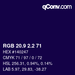カラーコード: RGB 20.9 2.2 71 | qconv.com