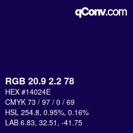 カラーコード: RGB 20.9 2.2 78 | qconv.com