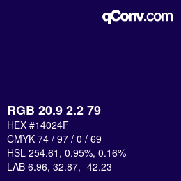 カラーコード: RGB 20.9 2.2 79 | qconv.com