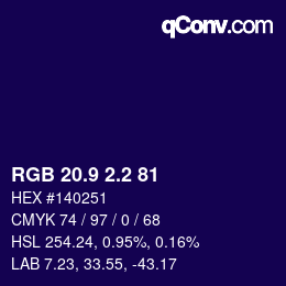 カラーコード: RGB 20.9 2.2 81 | qconv.com