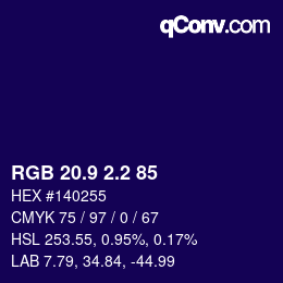 カラーコード: RGB 20.9 2.2 85 | qconv.com