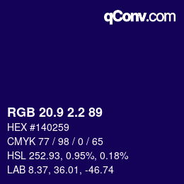 カラーコード: RGB 20.9 2.2 89 | qconv.com