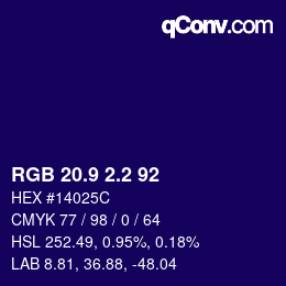 カラーコード: RGB 20.9 2.2 92 | qconv.com