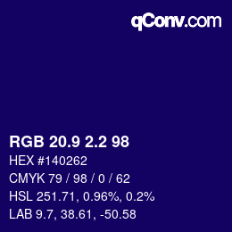 カラーコード: RGB 20.9 2.2 98 | qconv.com