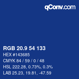 カラーコード: RGB 20.9 54 133 | qconv.com