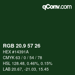 カラーコード: RGB 20.9 57 26 | qconv.com