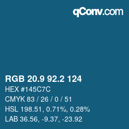 カラーコード: RGB 20.9 92.2 124 | qconv.com