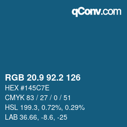 カラーコード: RGB 20.9 92.2 126 | qconv.com