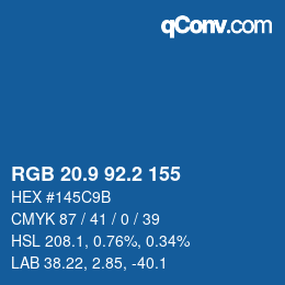 カラーコード: RGB 20.9 92.2 155 | qconv.com
