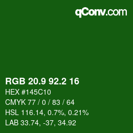 カラーコード: RGB 20.9 92.2 16 | qconv.com