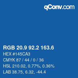 カラーコード: RGB 20.9 92.2 163.6 | qconv.com
