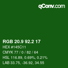 カラーコード: RGB 20.9 92.2 17 | qconv.com