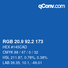 カラーコード: RGB 20.9 92.2 173 | qconv.com