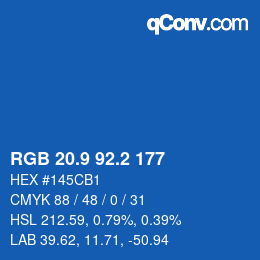 カラーコード: RGB 20.9 92.2 177 | qconv.com