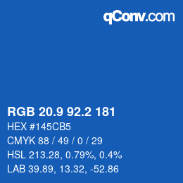 カラーコード: RGB 20.9 92.2 181 | qconv.com