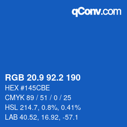カラーコード: RGB 20.9 92.2 190 | qconv.com