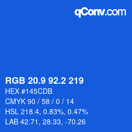 カラーコード: RGB 20.9 92.2 219 | qconv.com
