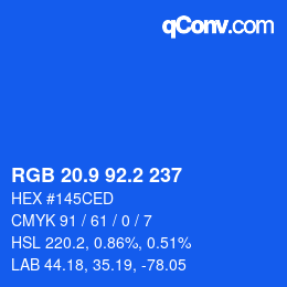 カラーコード: RGB 20.9 92.2 237 | qconv.com