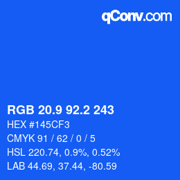 カラーコード: RGB 20.9 92.2 243 | qconv.com