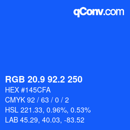 カラーコード: RGB 20.9 92.2 250 | qconv.com