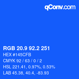 カラーコード: RGB 20.9 92.2 251 | qconv.com