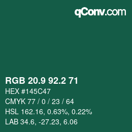 カラーコード: RGB 20.9 92.2 71 | qconv.com