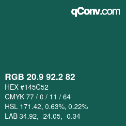 カラーコード: RGB 20.9 92.2 82 | qconv.com